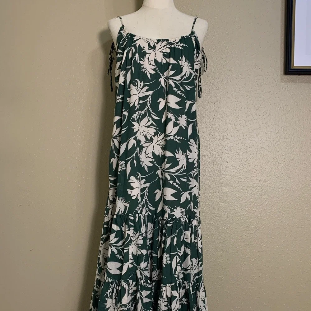 Abercrombie & Fitch Women's Trapeze Maxi Sundress Green Cream Sleeveless Boho XS